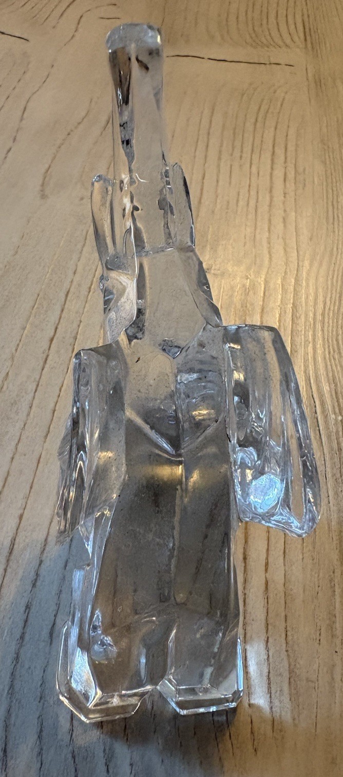 Clear Cut Glass Crystal Elephant Trunk Up Paperweight & Tiny Pewter Elephant