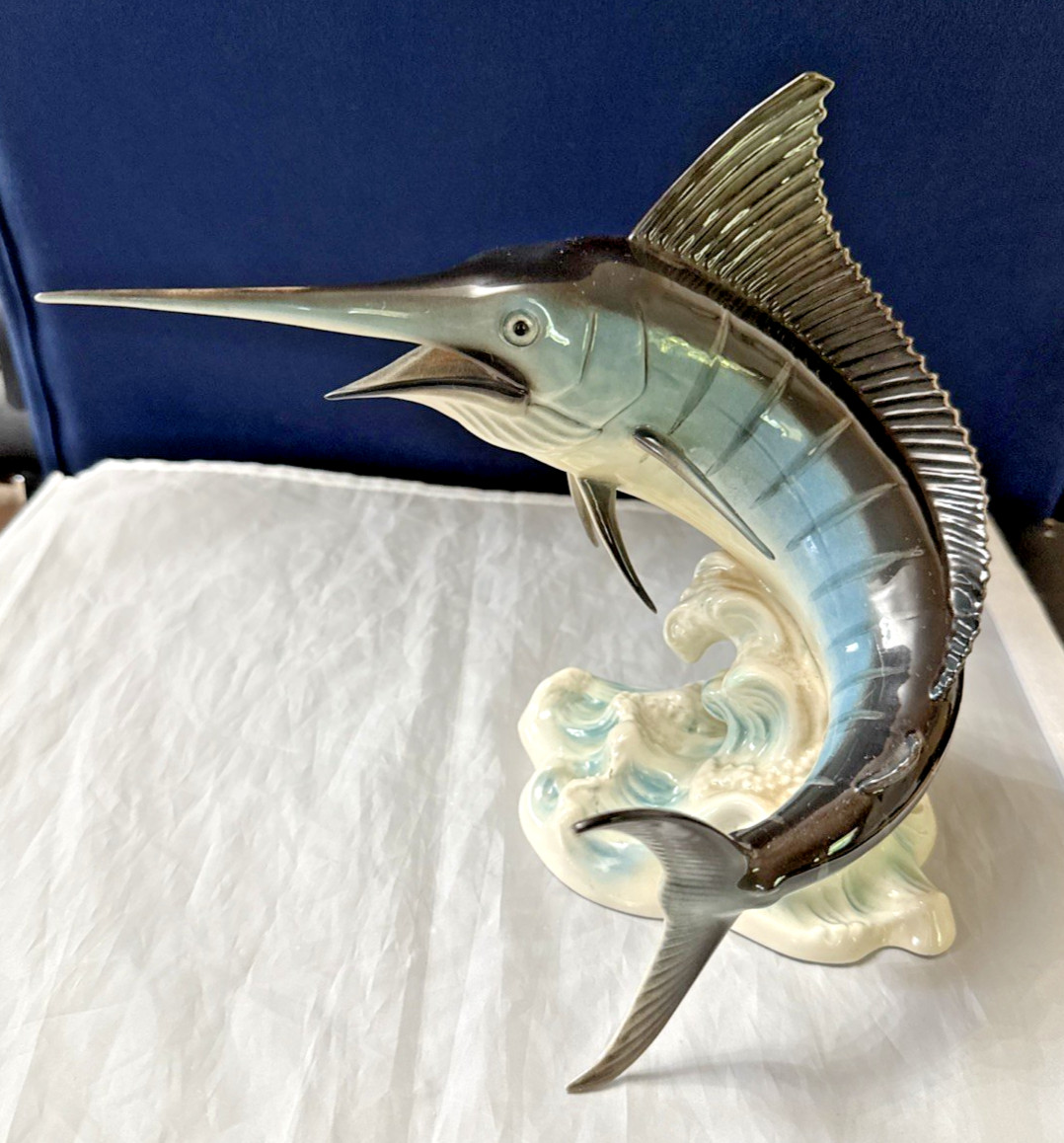 Goebel Porcelain ~ Breaching Blue Marlin Game Fish ~ West Germany Hand Painted