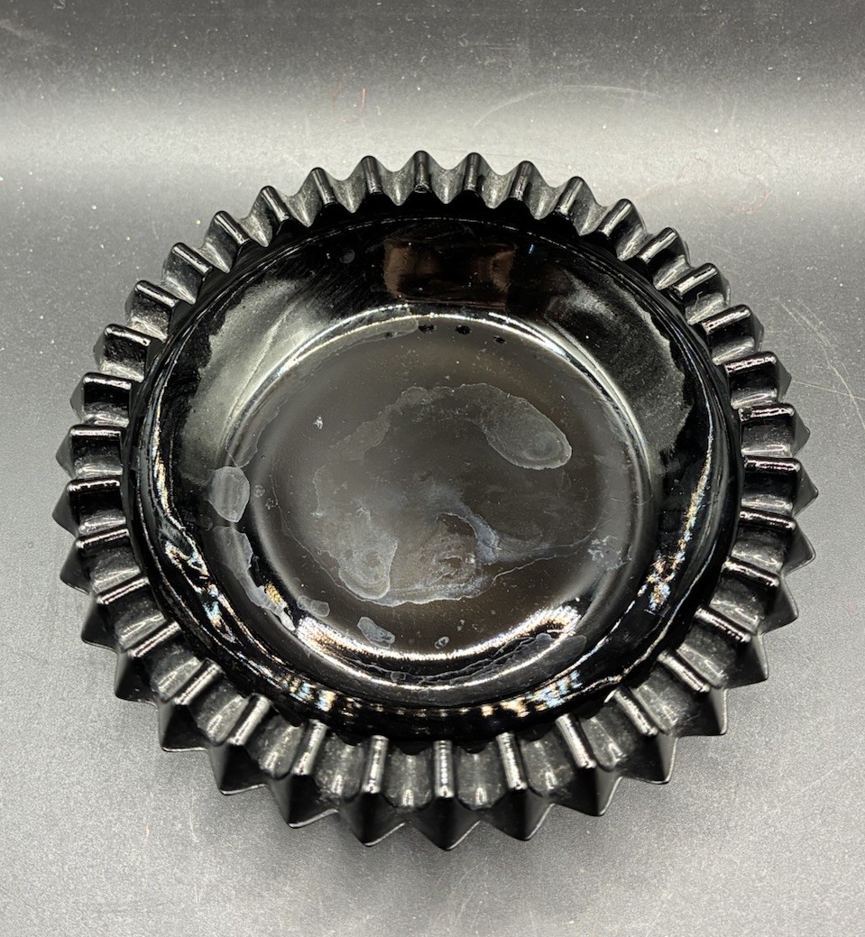 Vintage Tiara Black Glass Diamond Point Round Ashtray Trinket Dish 5” Indiana