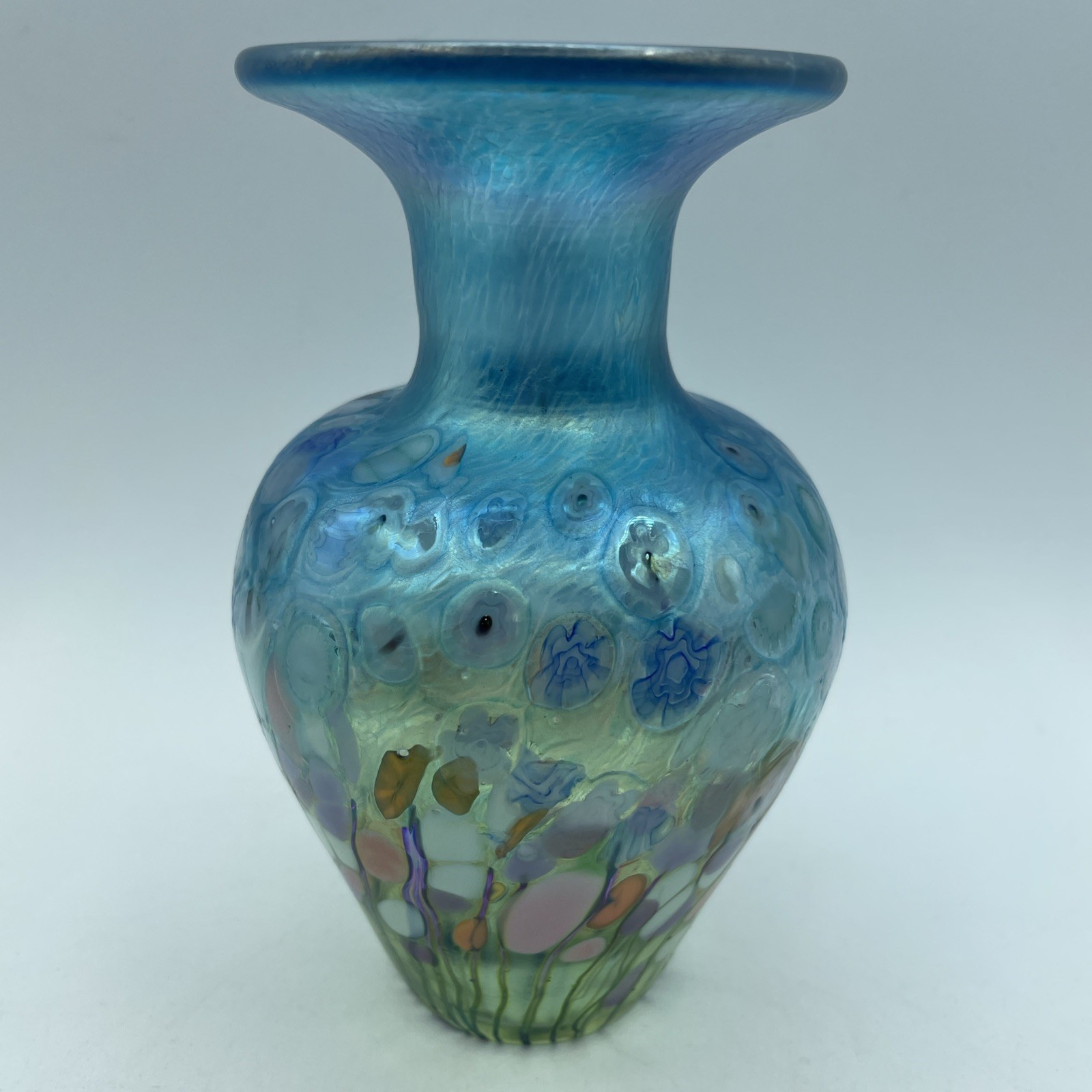 ROBERT HELD SIGNED 6″ IRIDESCENT ART GLASS STUDIO VASE CALIFORNIA POPPY STYLE