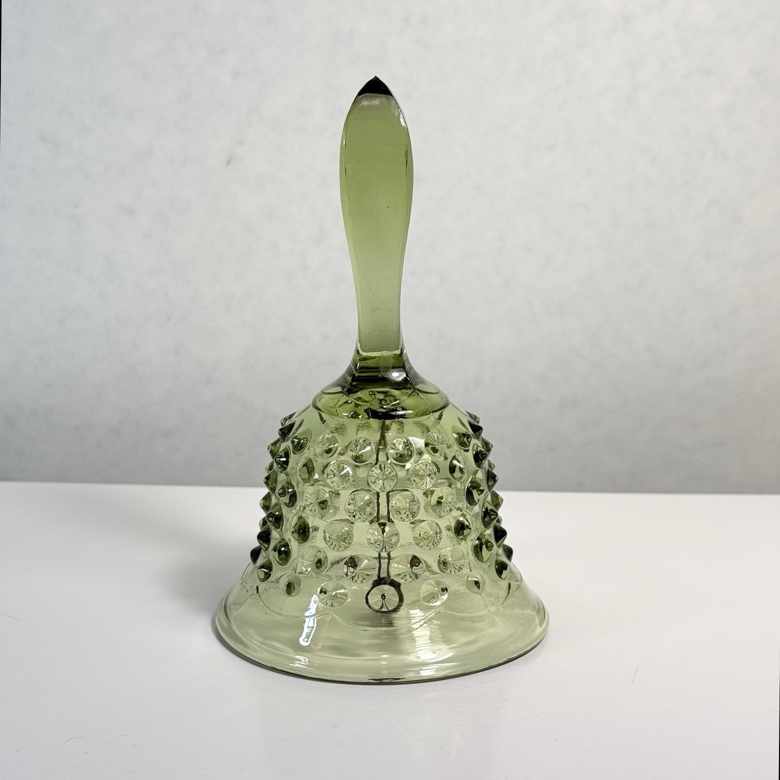 Vintage FENTON BELL Hobnail Pattern Colonial Green Olive USA-Made, works & EUC!