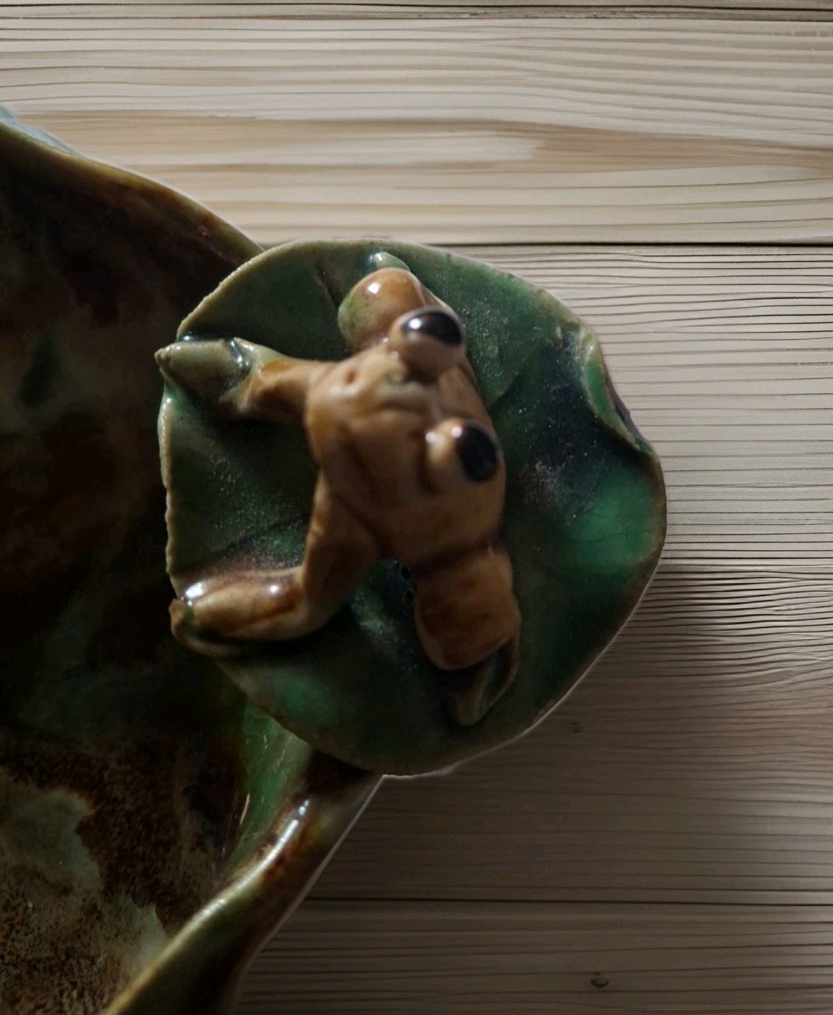 Majolica Pottery Frogs Rose Pretty Planter/Fairy Garden OOAK See Descript Pics