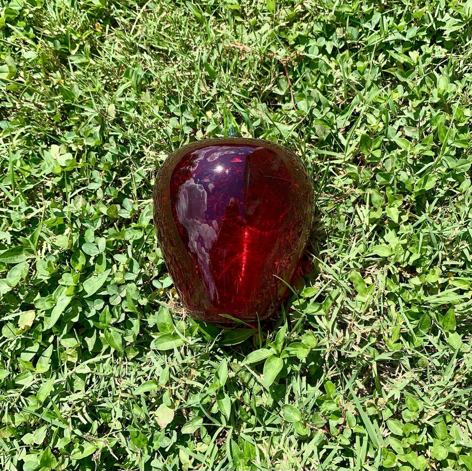 Vintage Viking Glass Green Stem Red Apple 7” Paperweight MCM