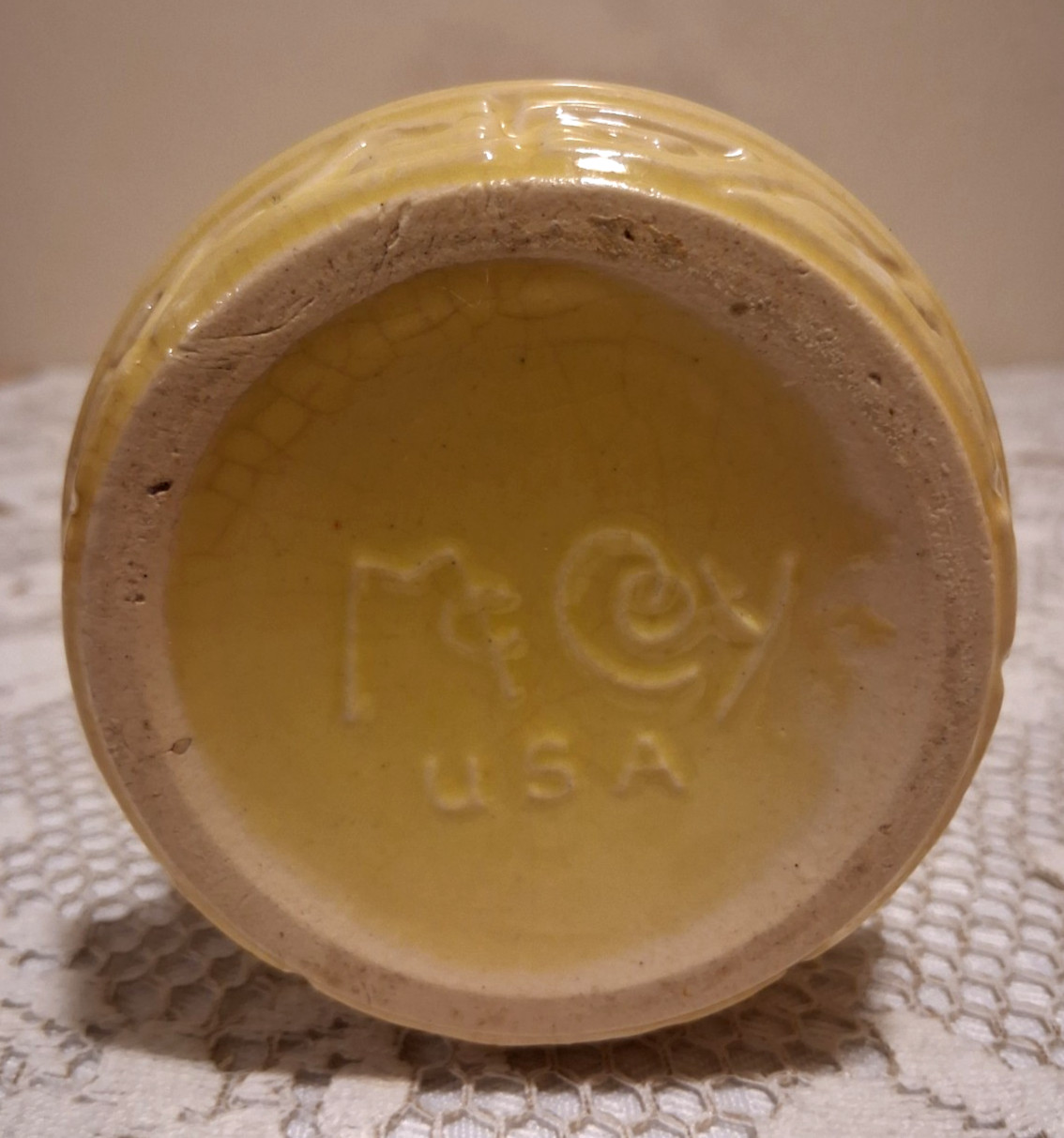 Vintage McCoy Pottery Canary Yellow Greek Grecian Design Cute Plant pot