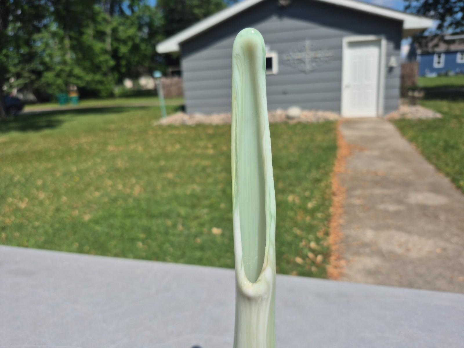 Rare Slender 15.5” – Fenton / Kanawha Hobnail Swung Vaseline Glass Vase