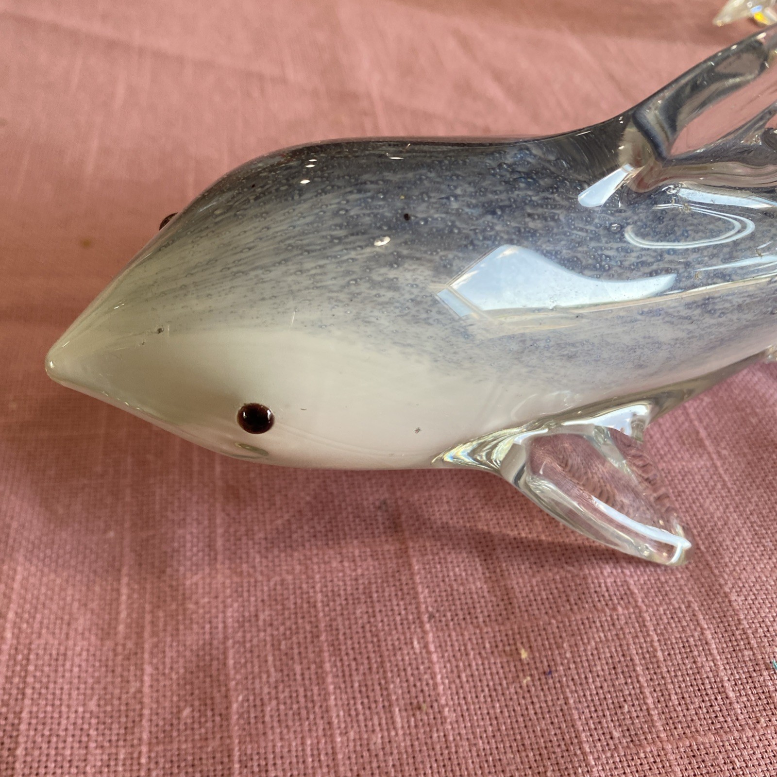 Murano Style Clear White & Gray Art Glass Shark/ Paper Weight Figurine Sculpture