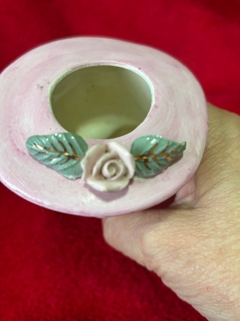 VTG IRice Lady Head Vase Pink Coat & Hat W / Flowers