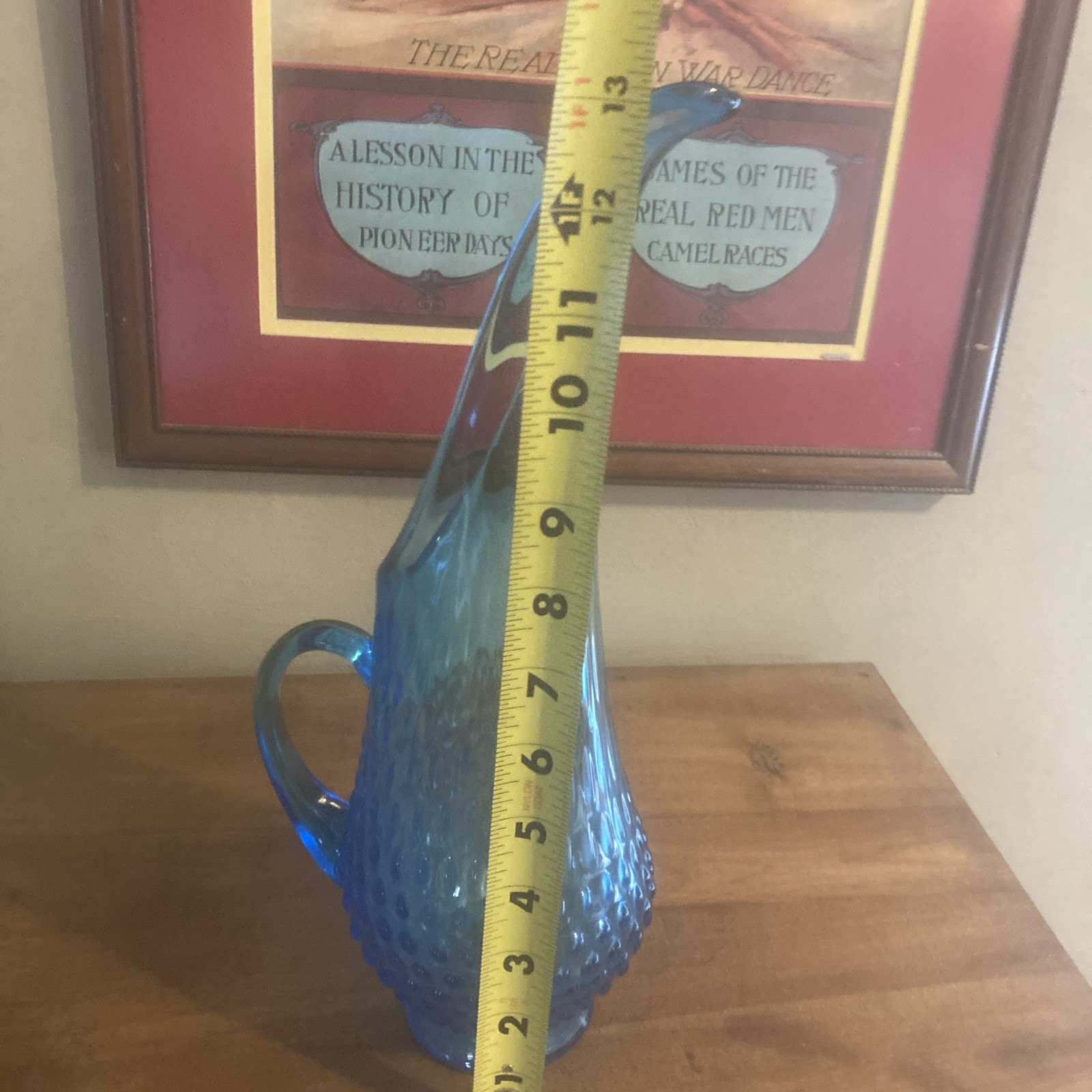 Kanawha Blue Swung Pitcher Vase Hobnail With Handle 12” Excellent Condition