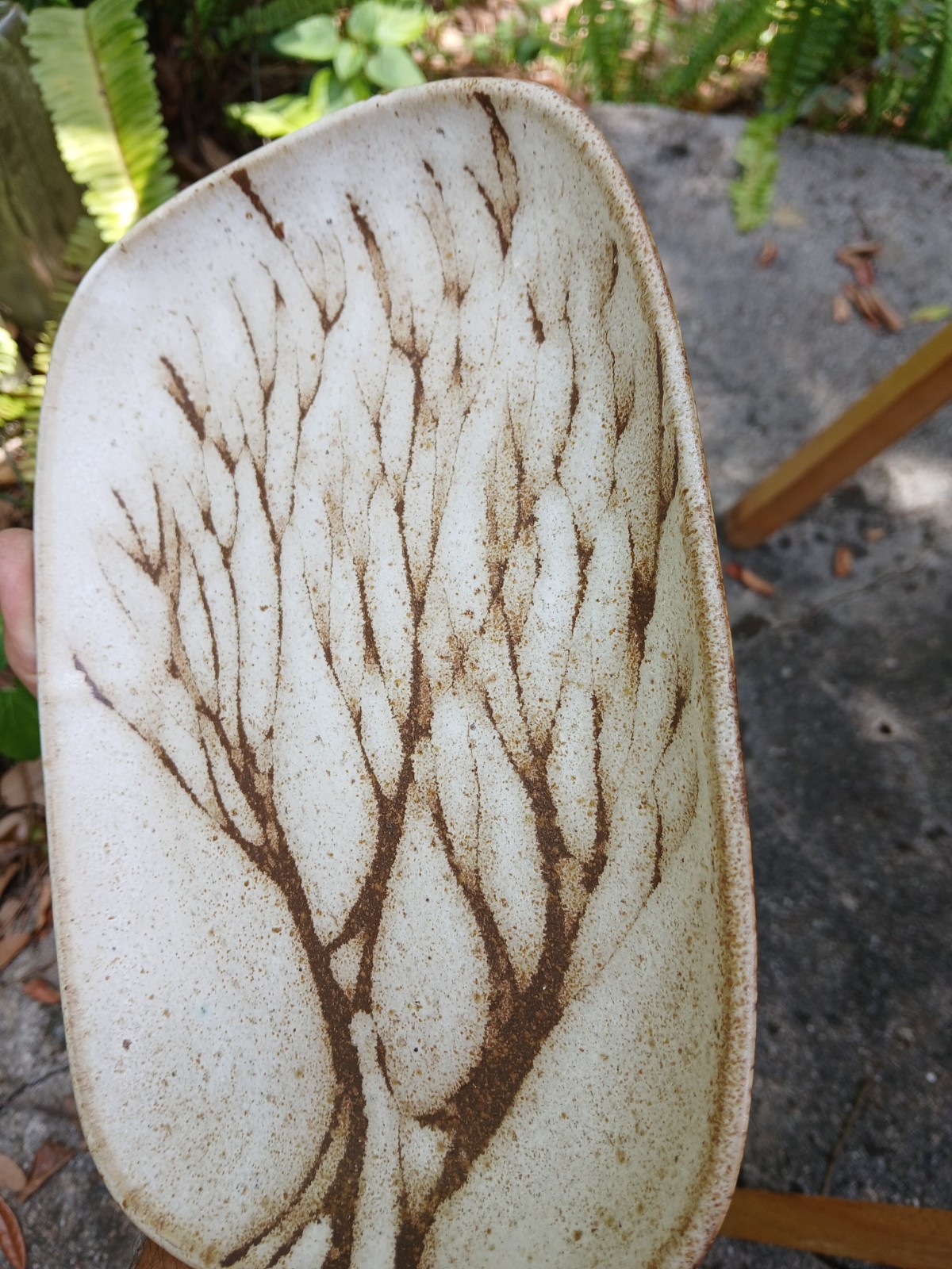 ANDERSEN DESIGN Tray Platter Ceramic Studio Pottery Oval Tree Motif Stoneware