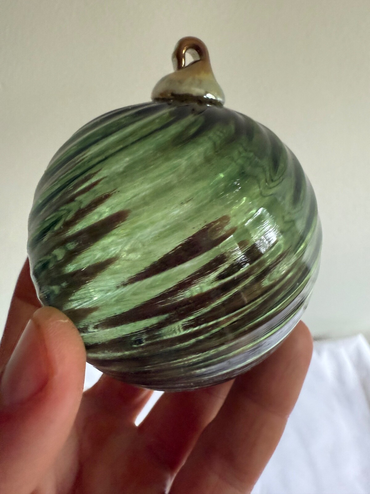 Hand Blown Art Glass Ball approx. 4” Suncatcher Green Artisan Glass ornament
