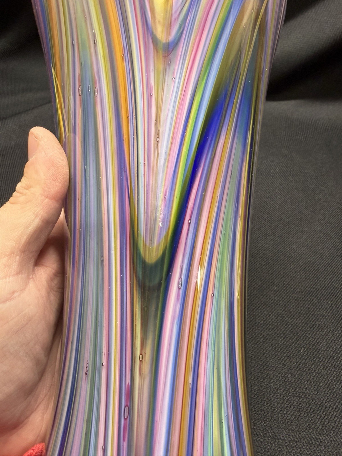 Mid-Century Peacock Feather Striped Cased Glass 16″ 8Lbs Vase