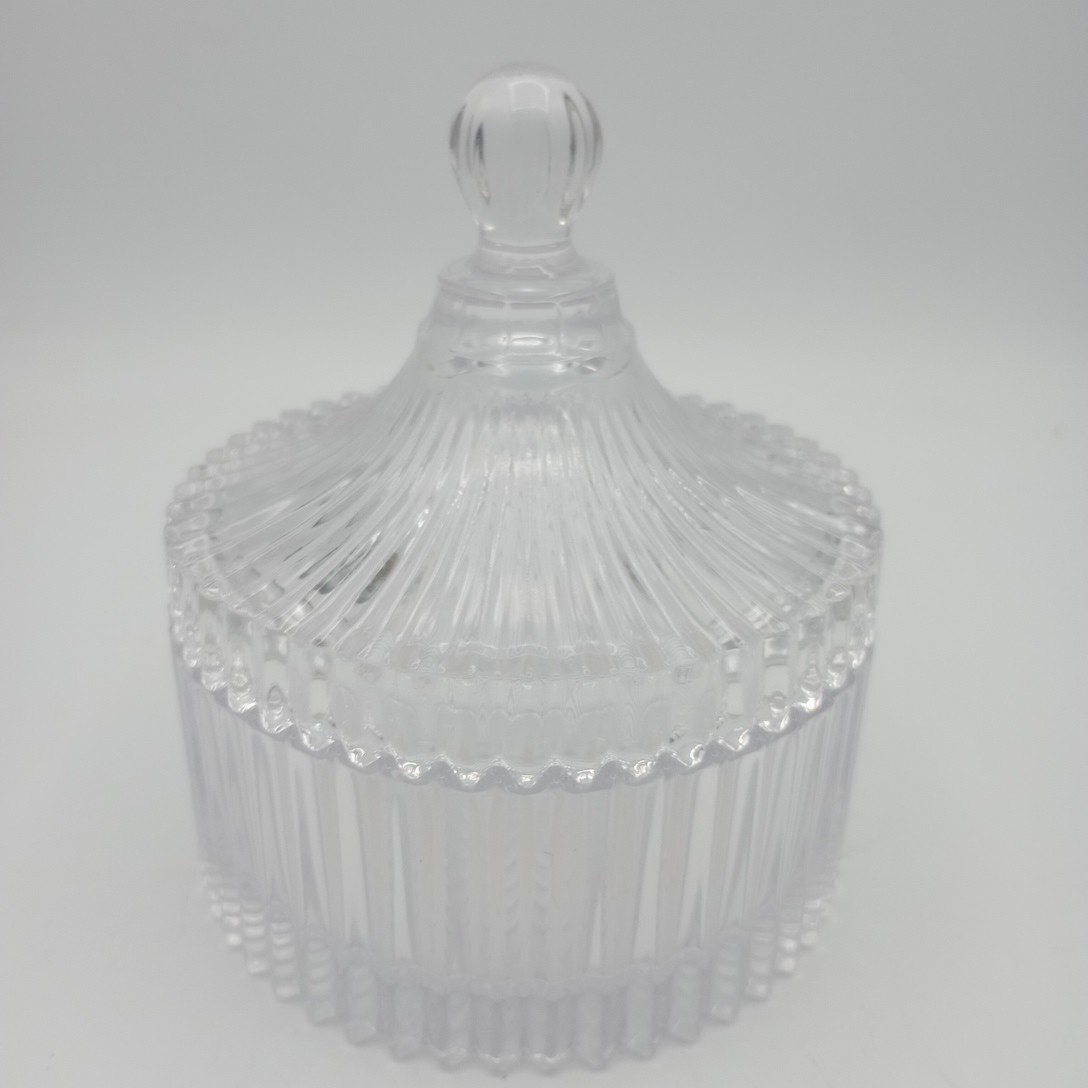 Mikasa Glass Diamond Fire Covered Canister 4.5 Inch Bowl Lid Trinket Dish NOS