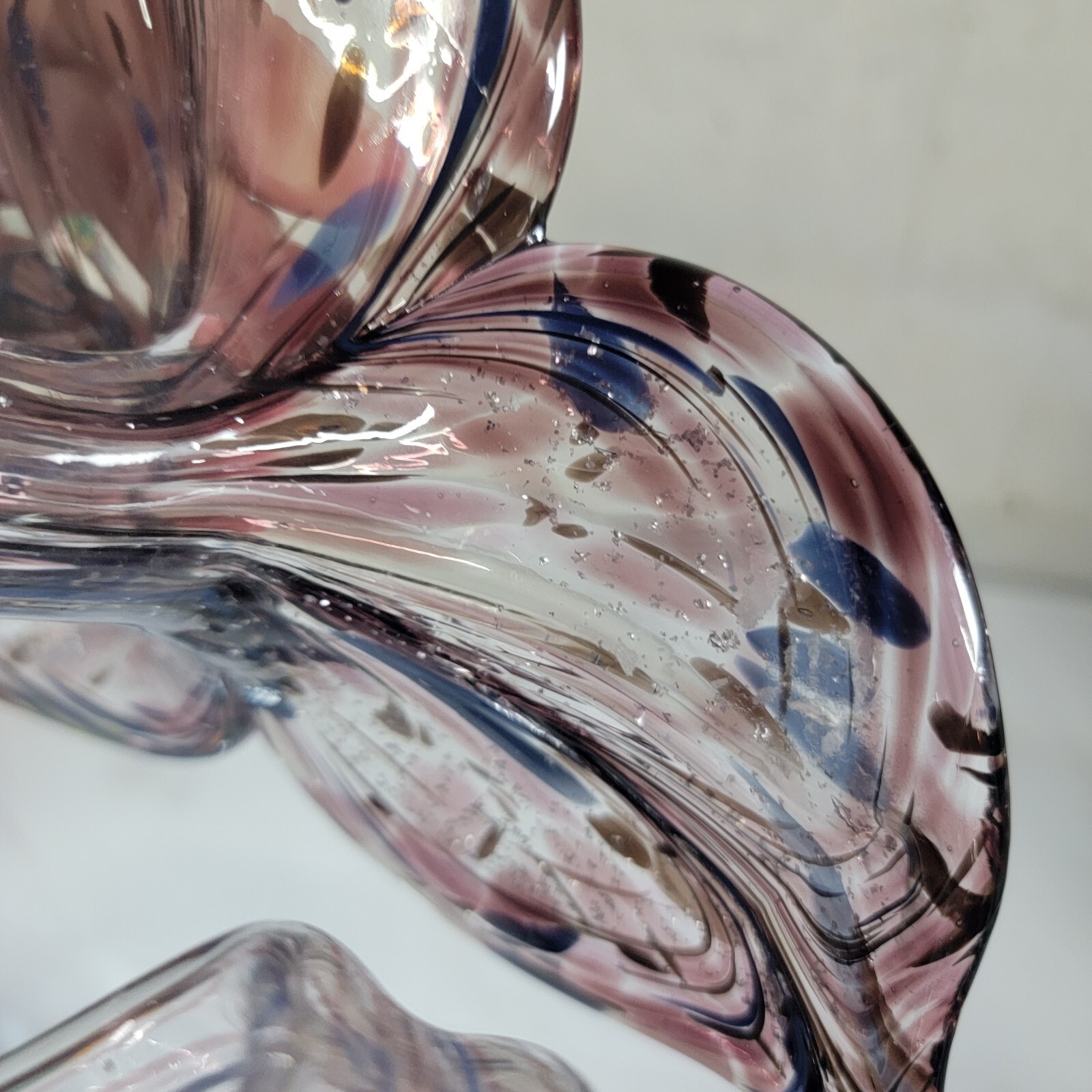 Large Purple Art Glass Flower with Spiral Stem 7″ Murano style 3 petal Lily