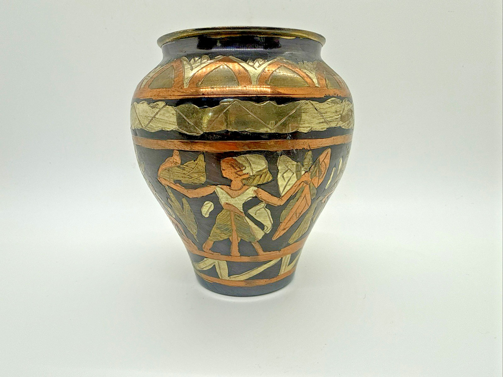 Vintage Nickel Egyptian Vase Copper Brass Plated Black Liver Sulfur Handmade