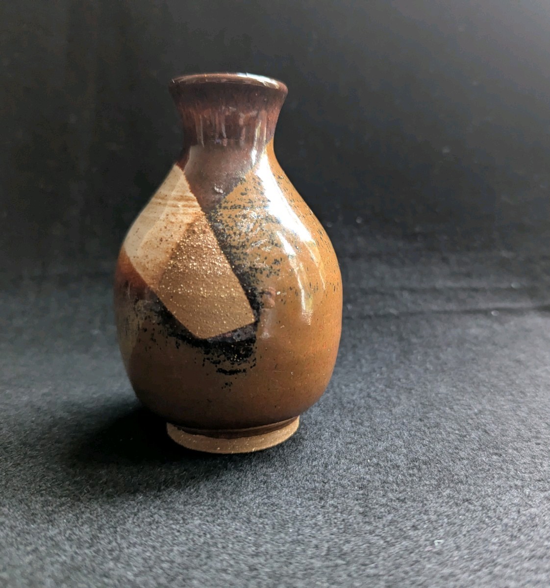 Small Studio Pottery Vase, Brown and Cream Glaze, Hand Signed on the Bottom, 4 “