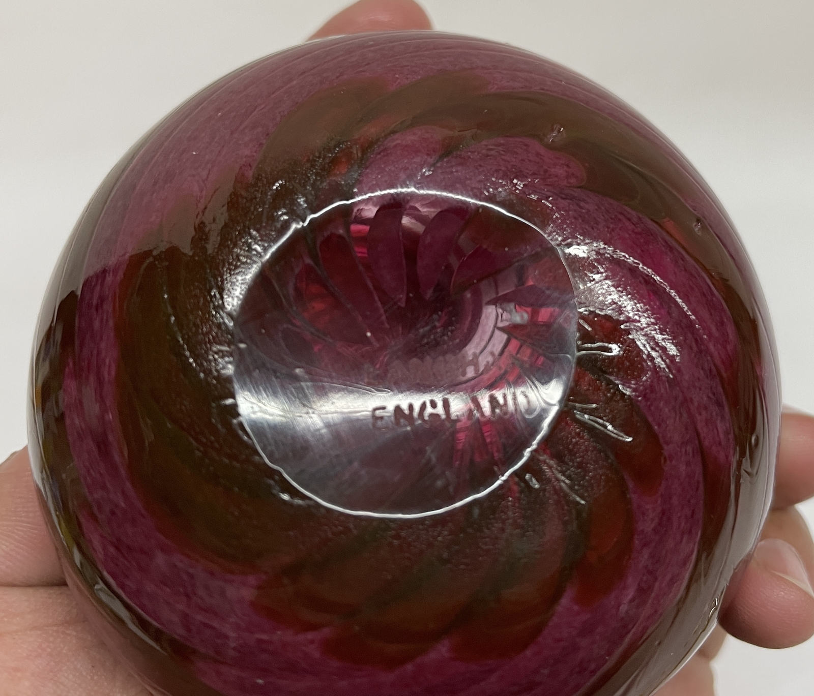 Vintage Langham Glass England Ruby Swirl Spiral Paperweight SIGNED