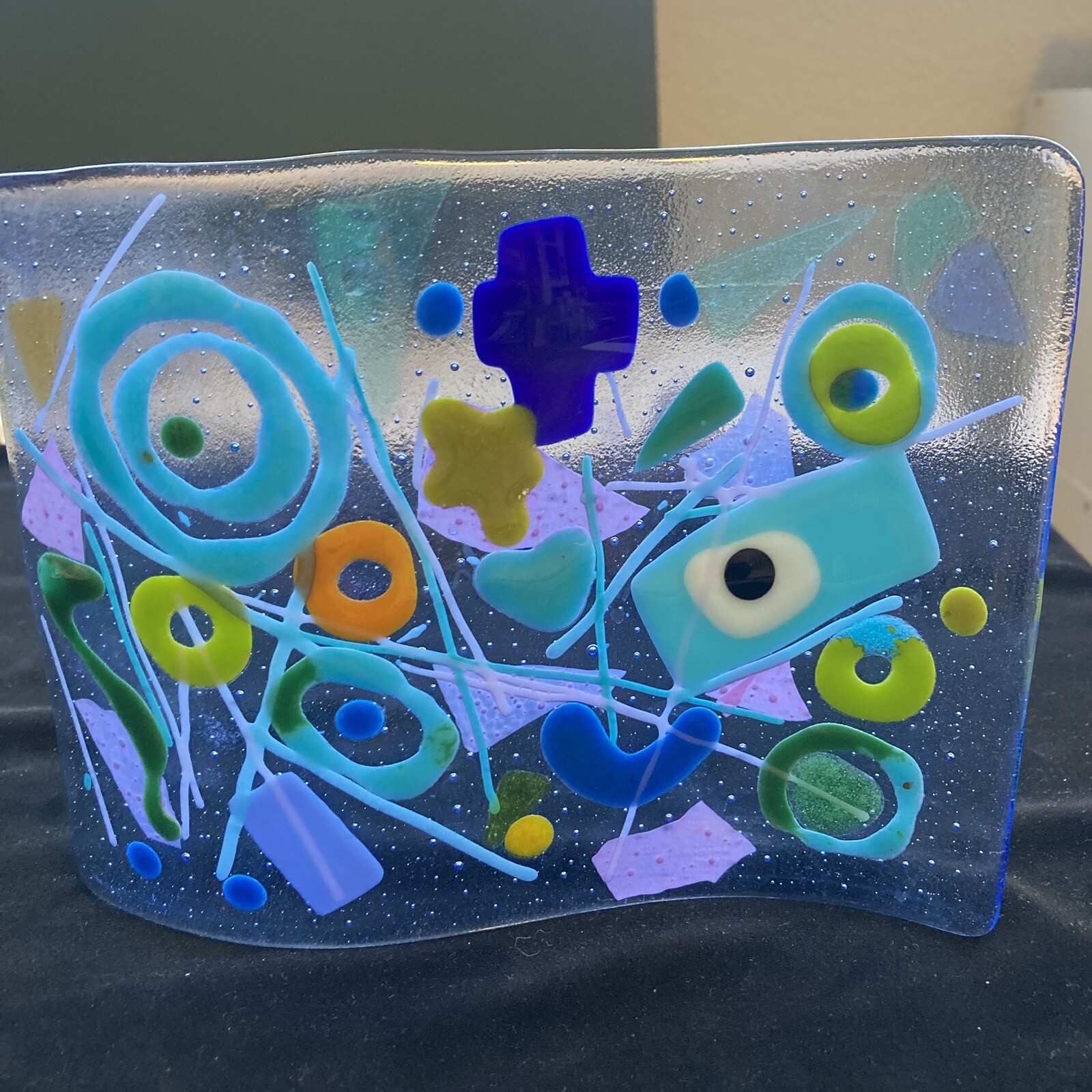 Mermaids Wave” “Handmade Fused Art Glass Wave Original 1Freestanding 8”x6”