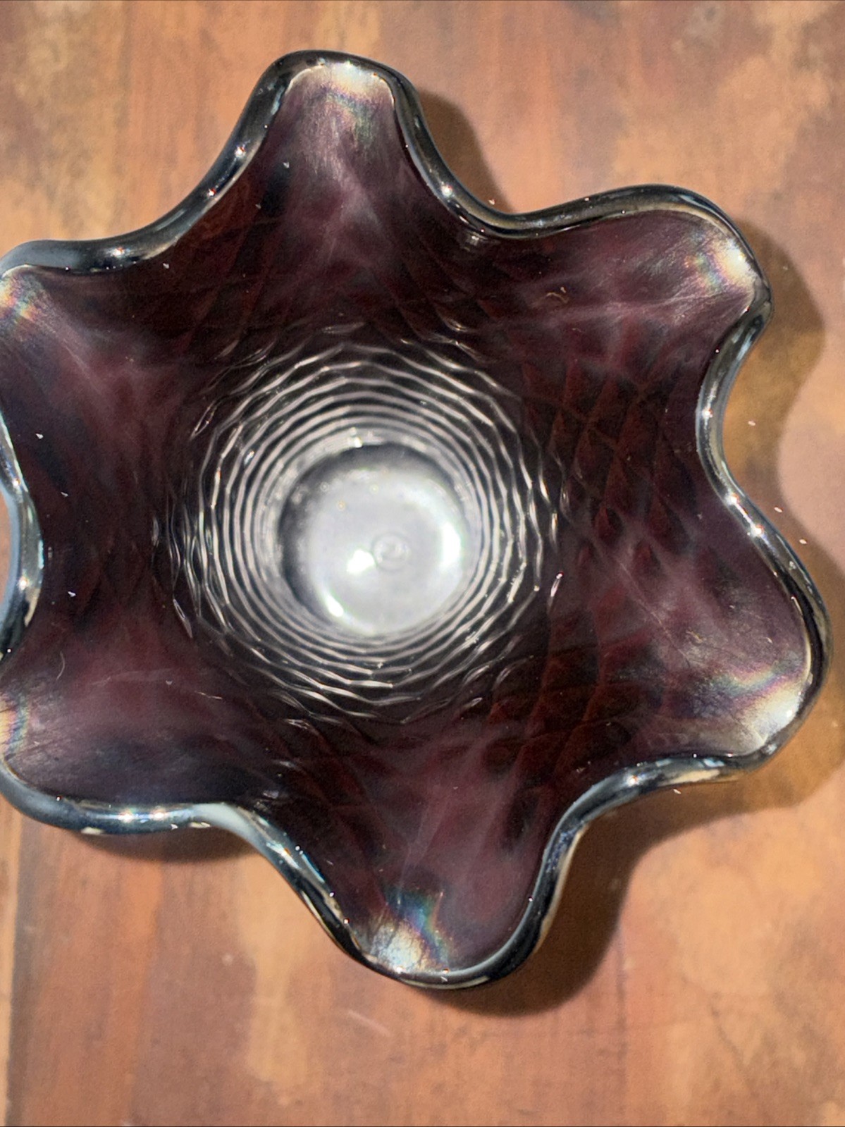 VTG Northwood Diamond Point Dark Amethyst Carnival Glass 9″ Vase Set Of 2! 1900s