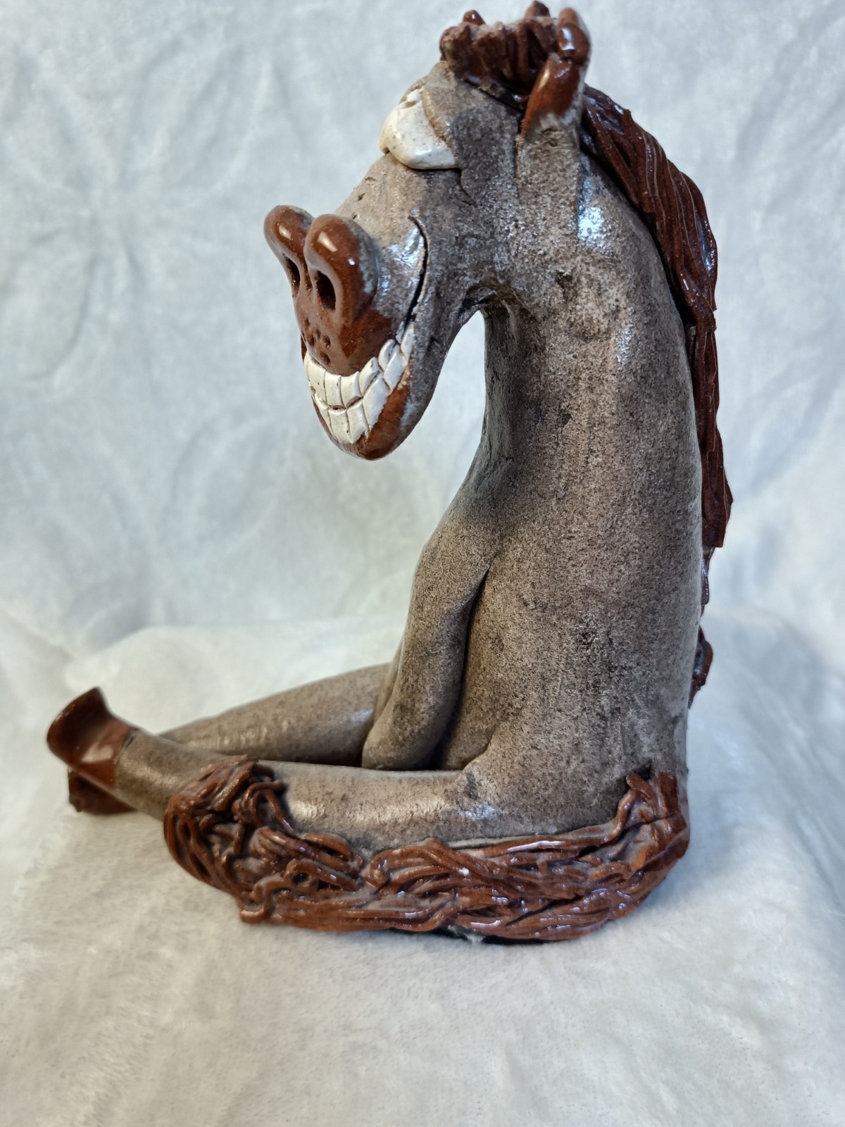 Vintage Nancy Hicks Art Pottery Humorous Grinning Horse Figurine Signed 8 x 6.5