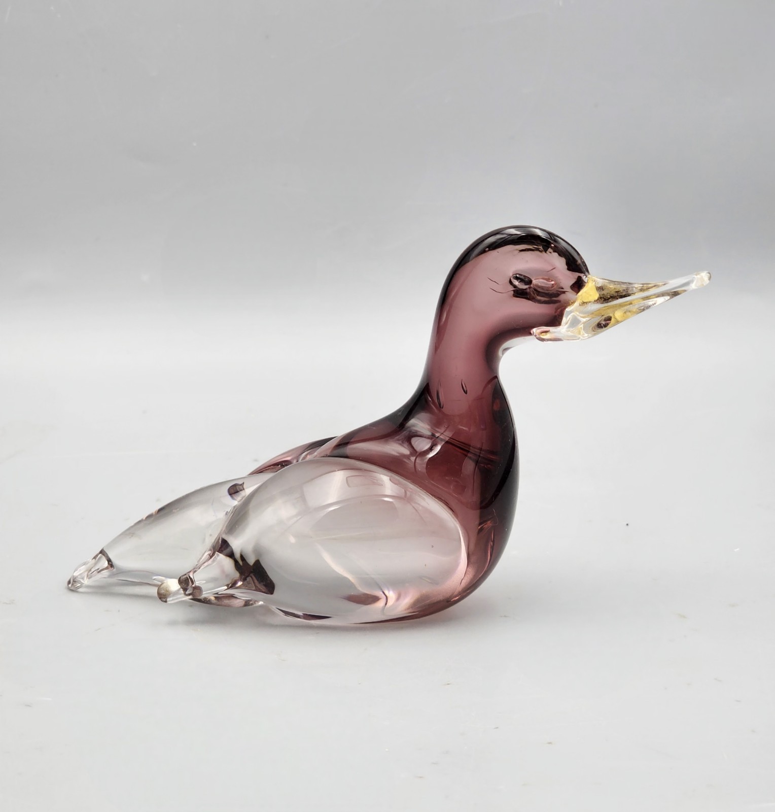 Vintage Murano Art Glass UV Reactive Hand Blown Duck Bird Gold 6″