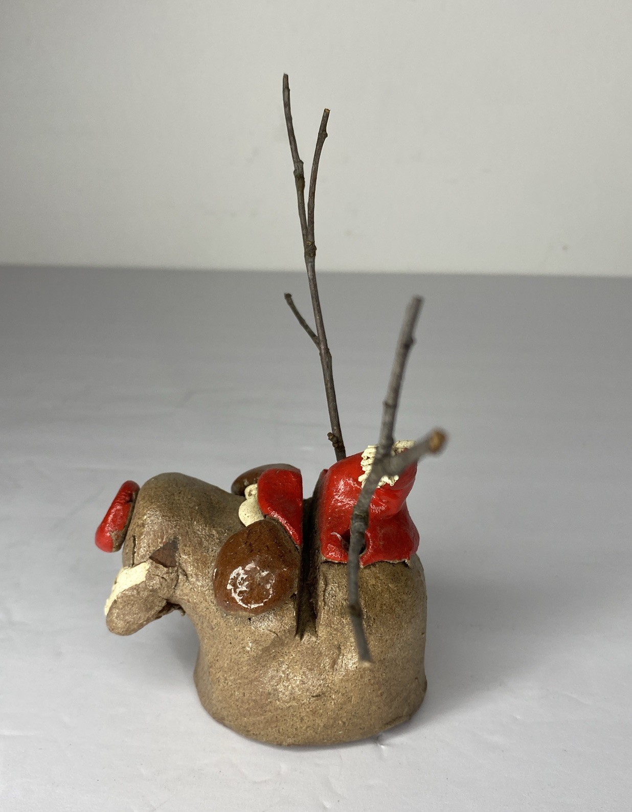 Vintage MCM Hicks Pottery Humorous Christmas Reindeer Dog Signed 3 Inches