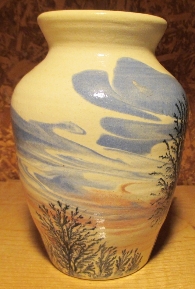 Vintage Sevierville Pottery TN Vase ©1985, Hand Painted Trees/Sky