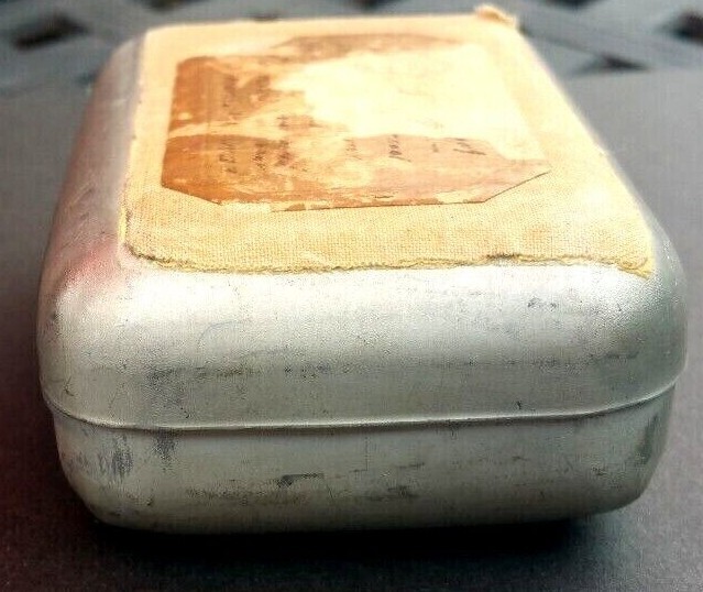 Antique WW1 Soap Holder Aluminum 3 3/4″ X 2 1/2″ X 1 3/8″ Good Condition 1933 AK