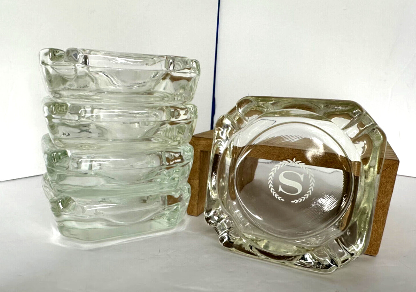 Clear Glass Square Ashtray Lot of 5 – Size ~3.75″ x 1.25, One Sheraton Hotel