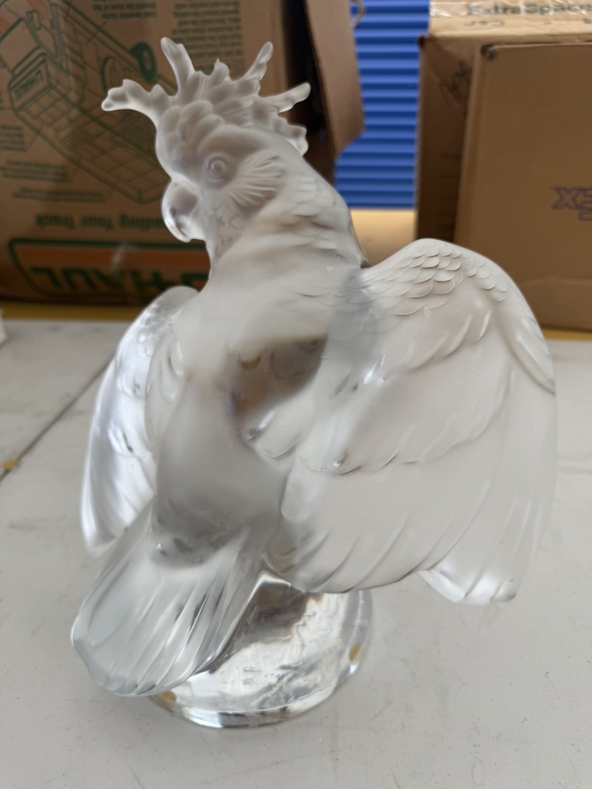 Lalique Cockatoo Crystal Sculpture France Frosted Bird Figure SIGNED