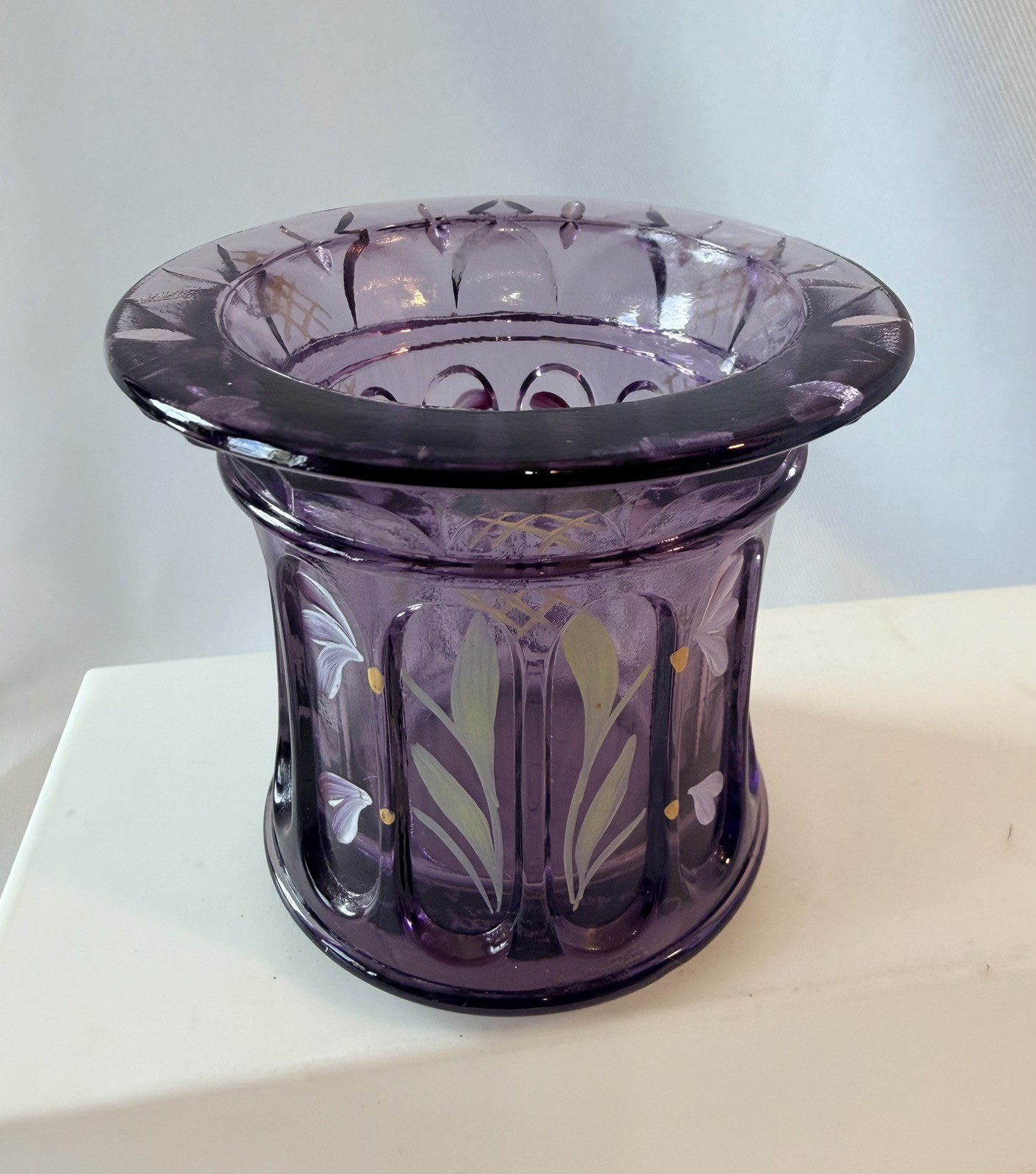 Fenton Royal Purple Hand Painted Votive Toothpick Amethyst Signed From 2000