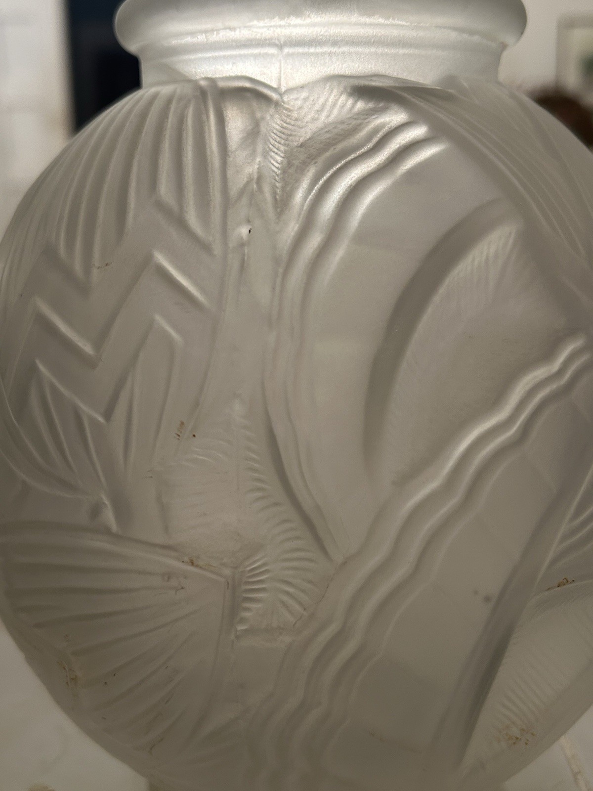 Pierre D’Avesn Art Deco Water Lilies Molded Frosted Glass Vase