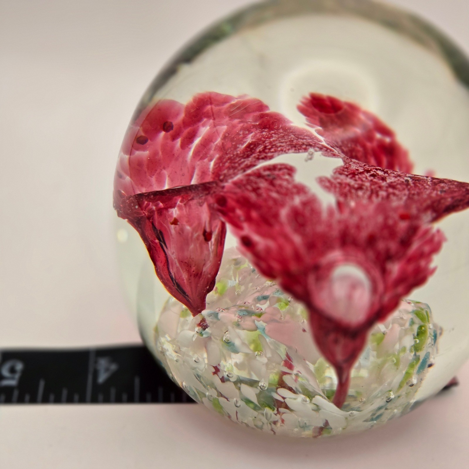 Art Glass Floral Paperweight Pink Flower Studio Glass Sphere almost 4lbs