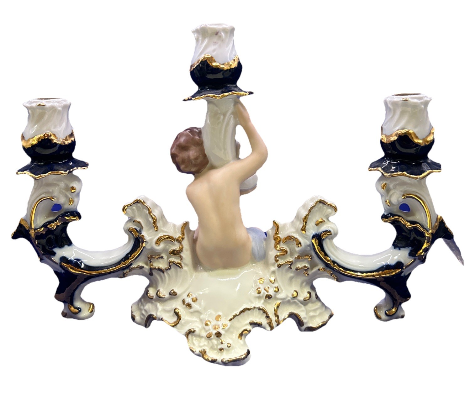 Vintage ARPO Fine Porcelain Candle Holder With Cherubs Candelabra Romania Rare