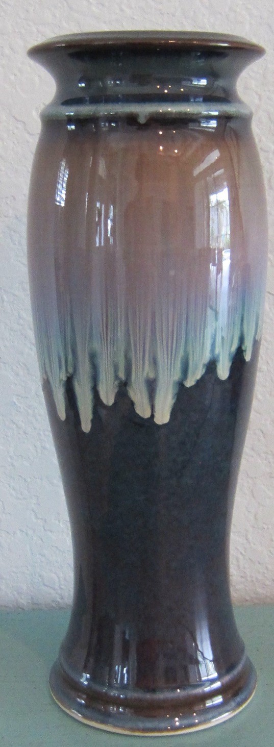 Bill Campbell Art Pottery Vase 14 Inch Signed Drip Glaze Teal Blue Purple Colors