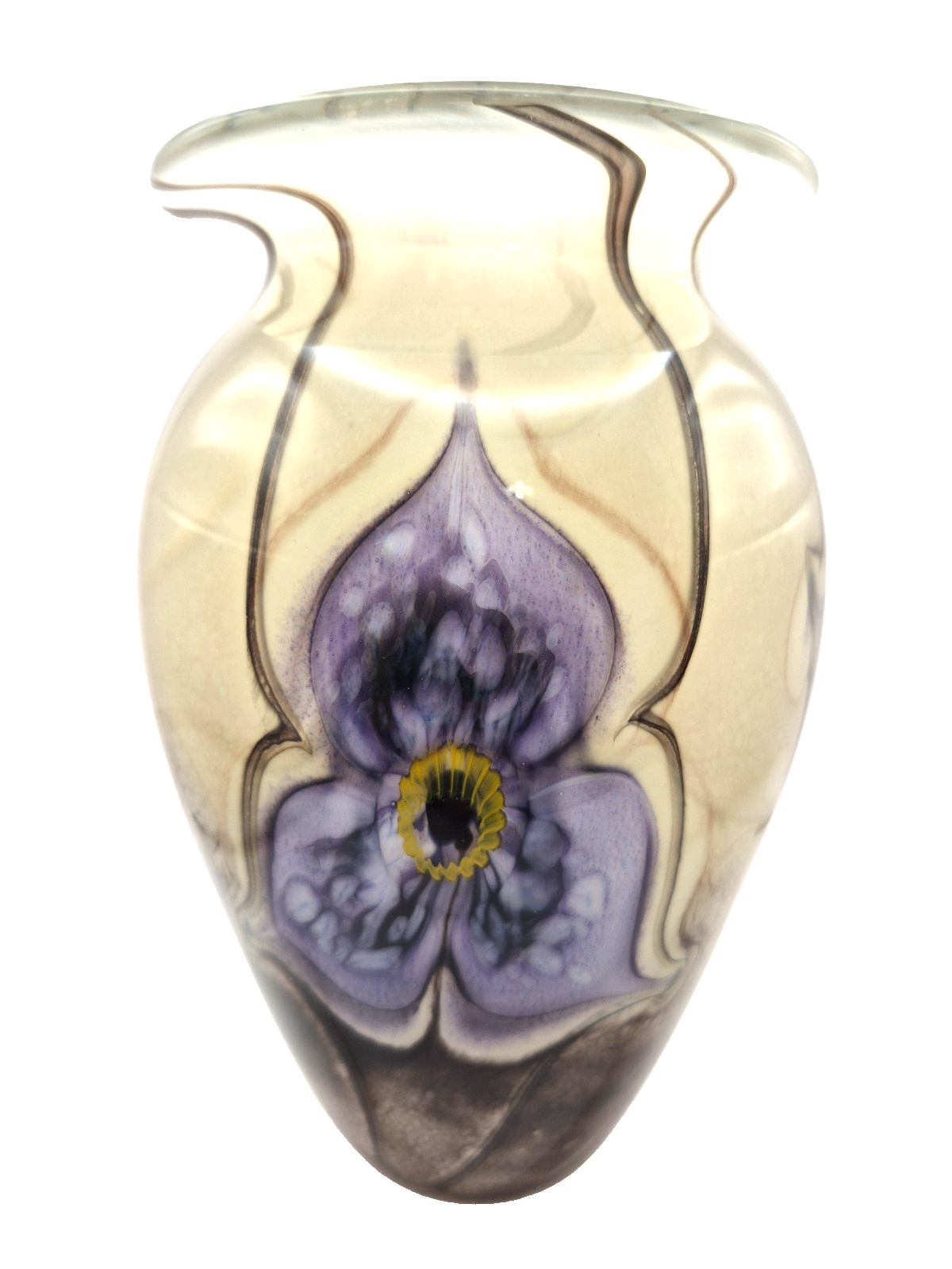 Robert Eickholt Studio Floral Art Glass Vase 7″ Tall 2004 Purple Brown VCLTI