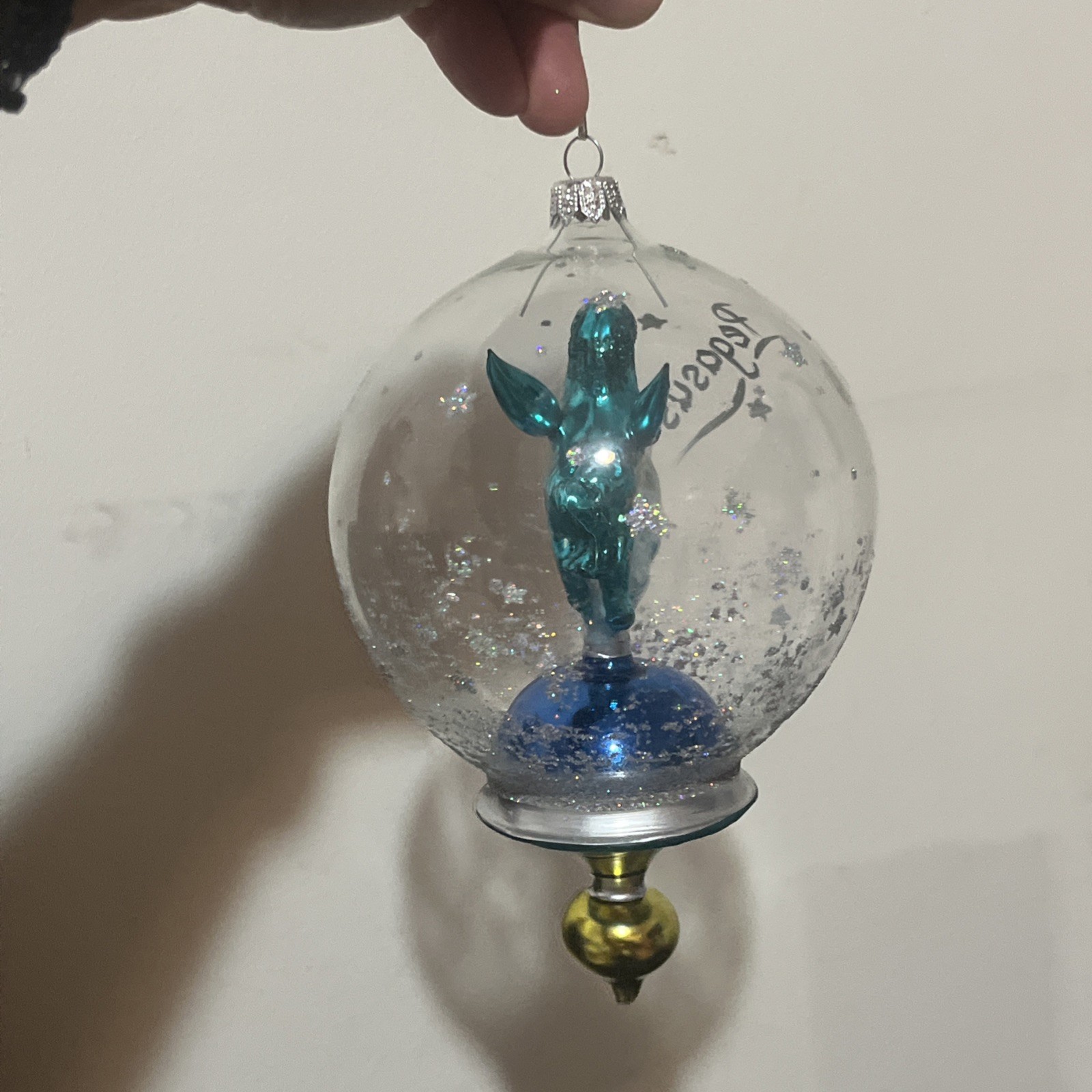Pegasus Blown Glass ornament Ball Christmas figurine clear.