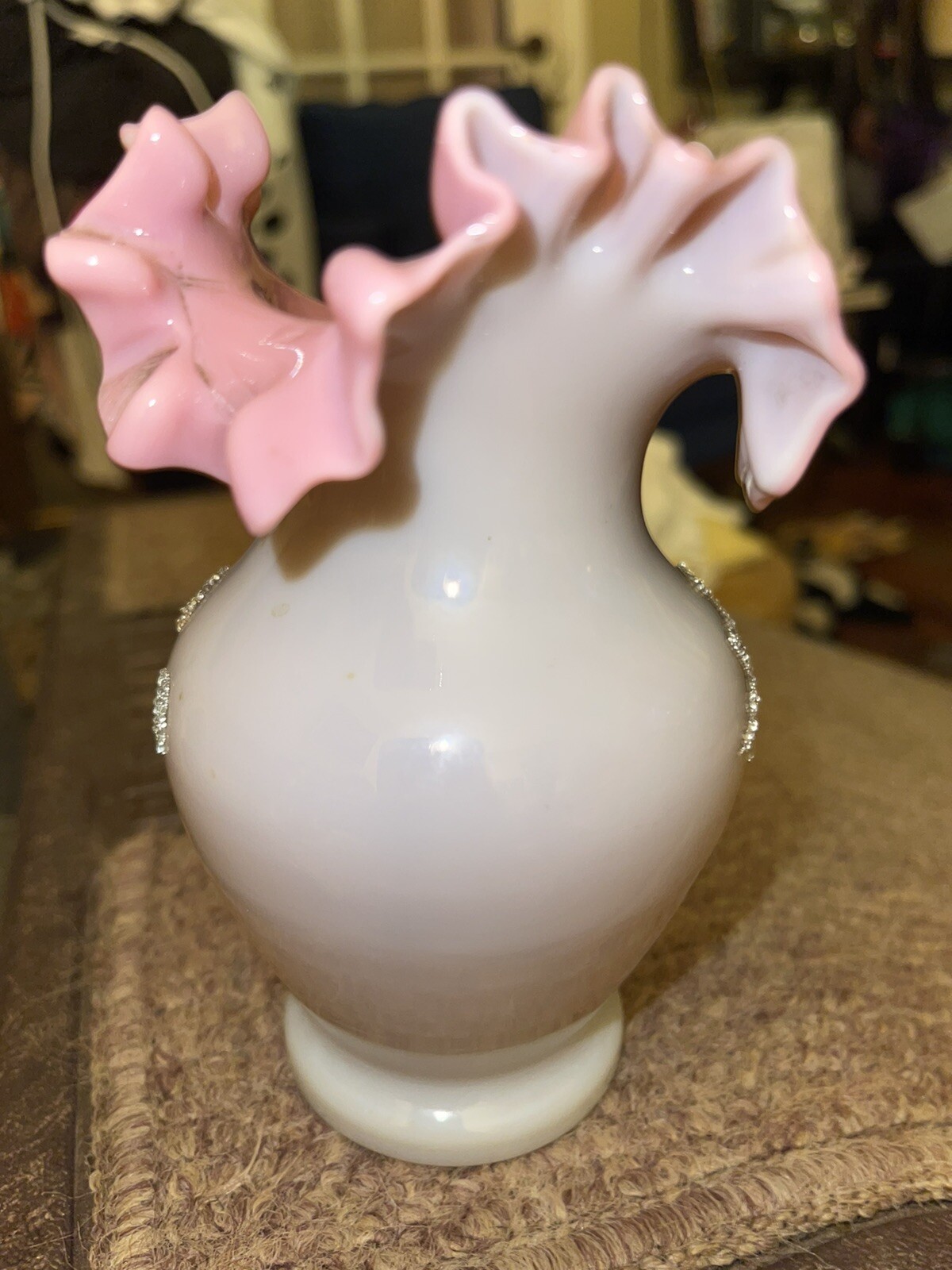 Fenton Factory Vintage One of a Kind Pink Crimped Vase Hobby Piece Mistake