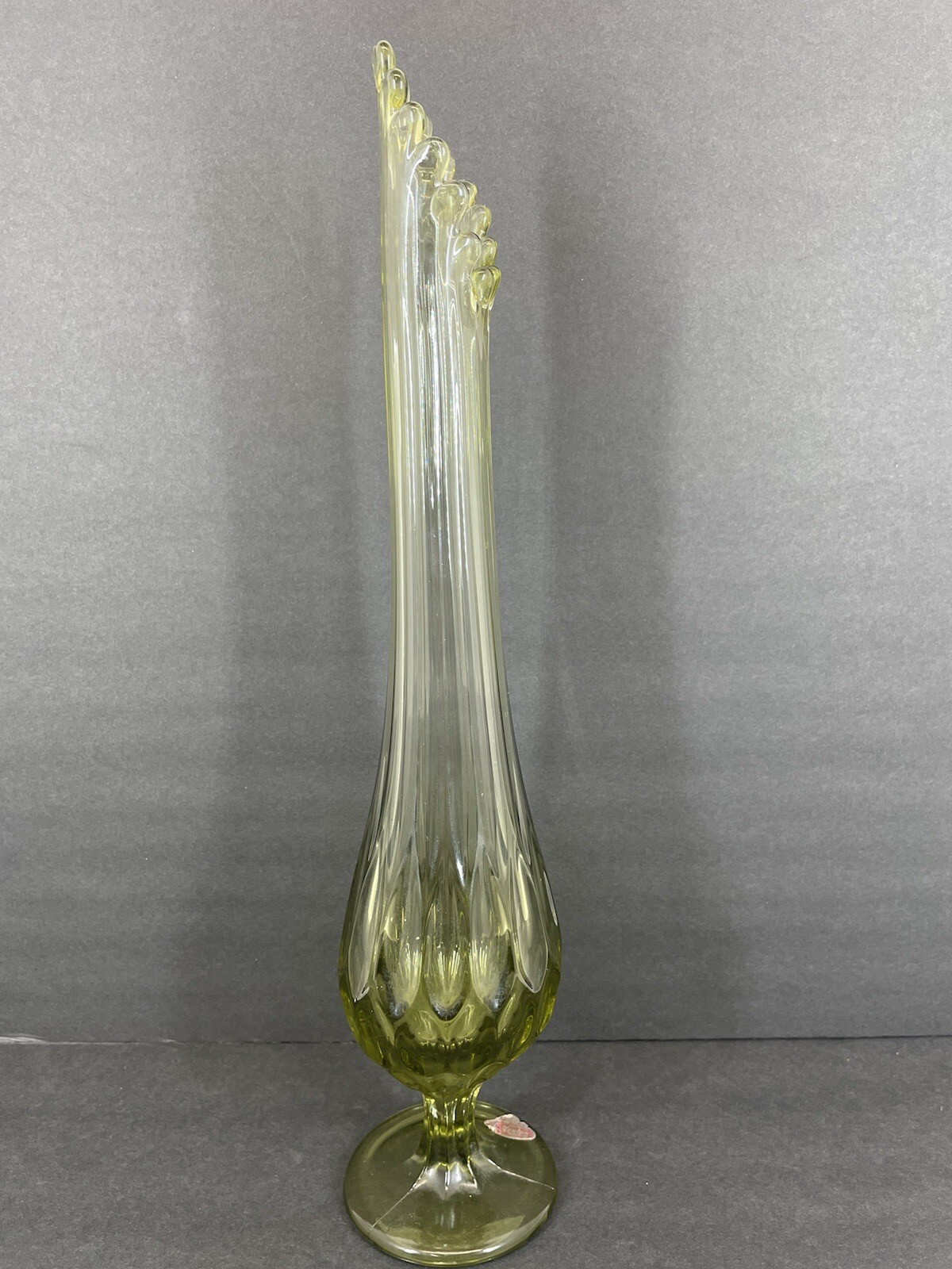 Vintage Fenton Colonial Green Swung Glass Vase Thumbprint 16“ Tall Footed