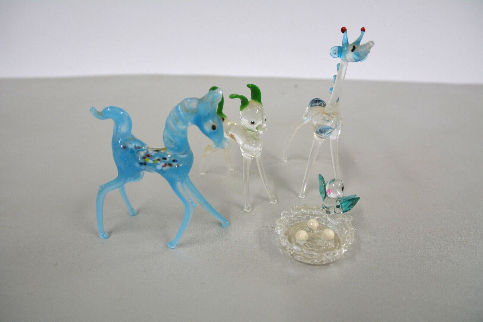 4 Vintage Hand Blown Glass Animal Figurines Various Animals