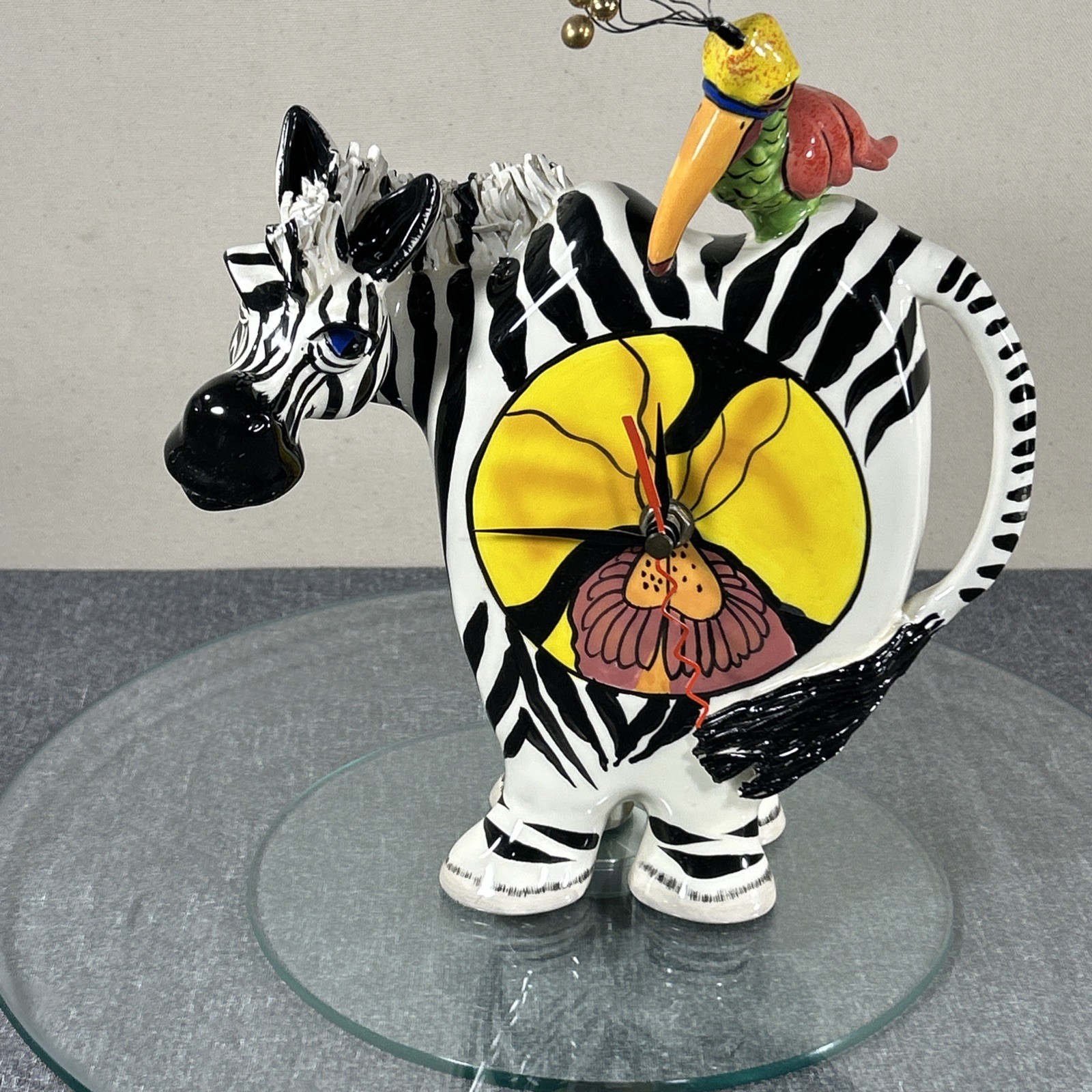 SWAK Lynda Cornielle Zebra Table Clock Jaden the Parrot 10” Inches Vintage