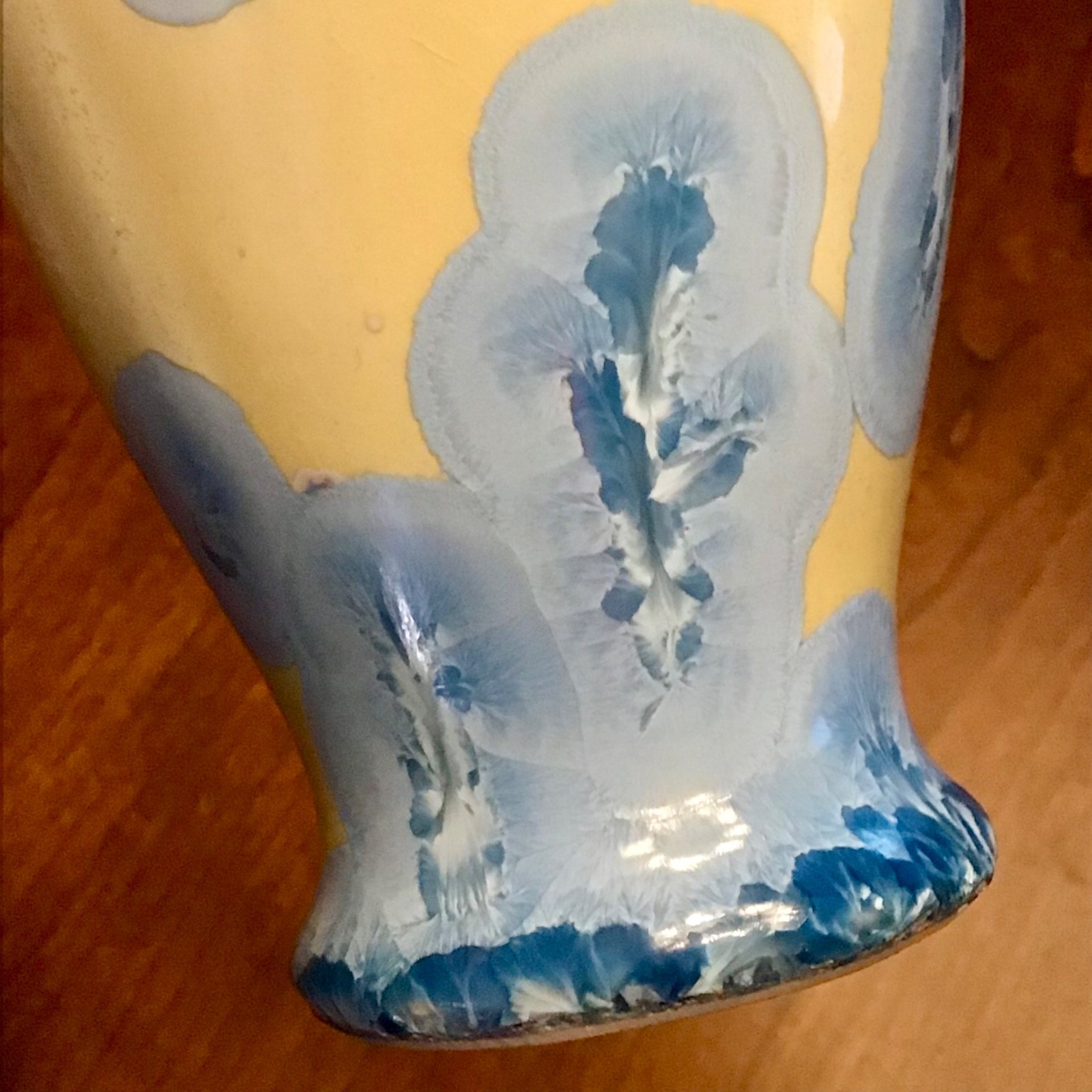Blue and Yellow Crystalline Glaze Pottery Vase Very Nice 6 Inches Tall
