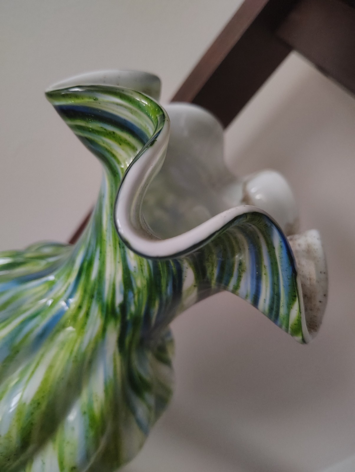 vintage Fenton Art Glass Vasa Murrhina vase ruffled rim About 10 In Tall