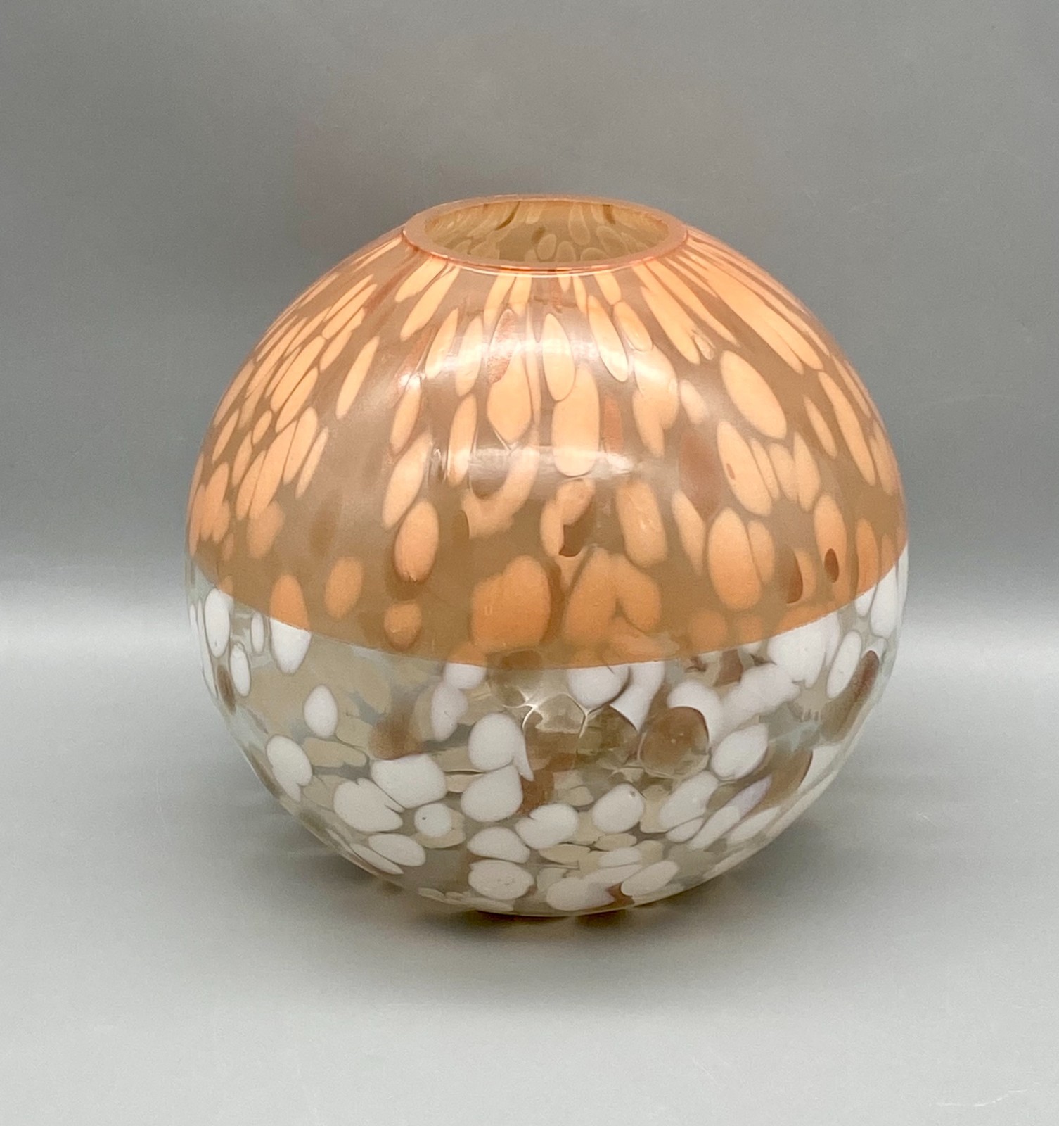 Anthropologie Bela Peach Glass Vase Large Orb Peach White Mica Speckles India