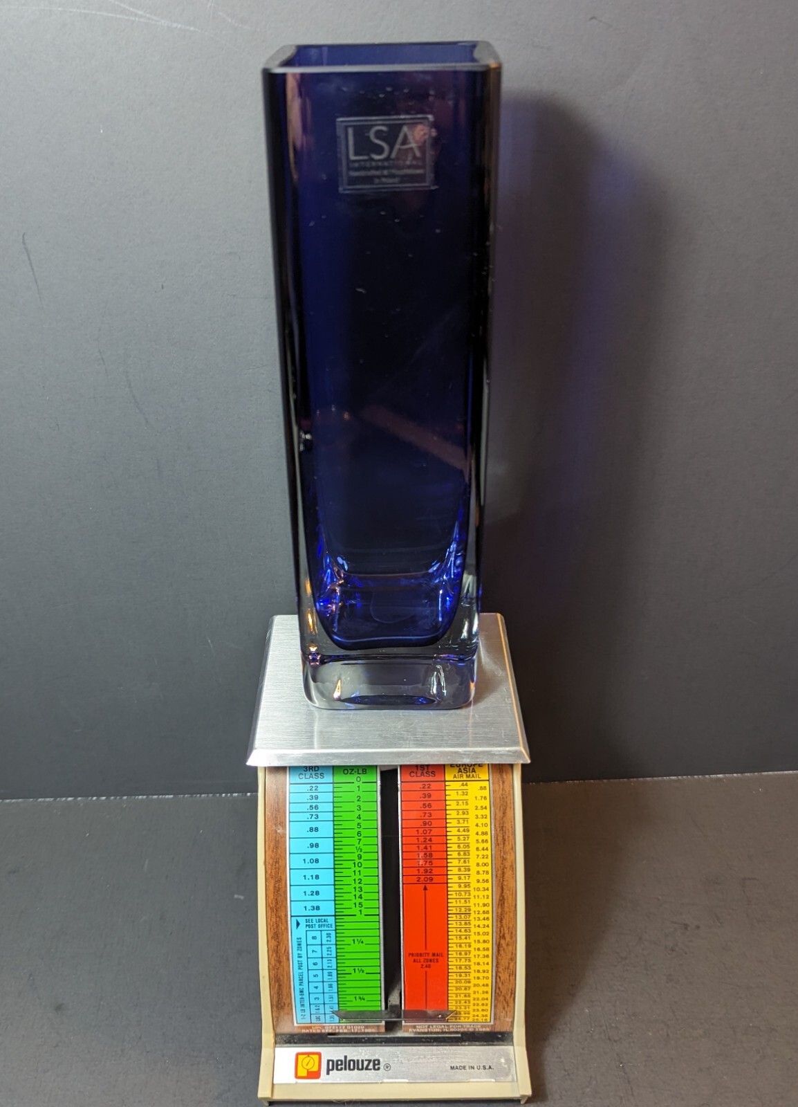 Cobalt Blue Clear Overlay Mouth Blown Glass Vase LSA International Poland 8″