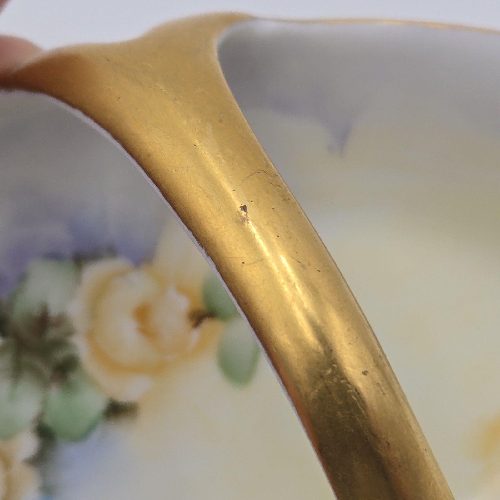 Vintage RS Germany Painted Yellow Floral Basket Style Candy Dish | Gold Accents