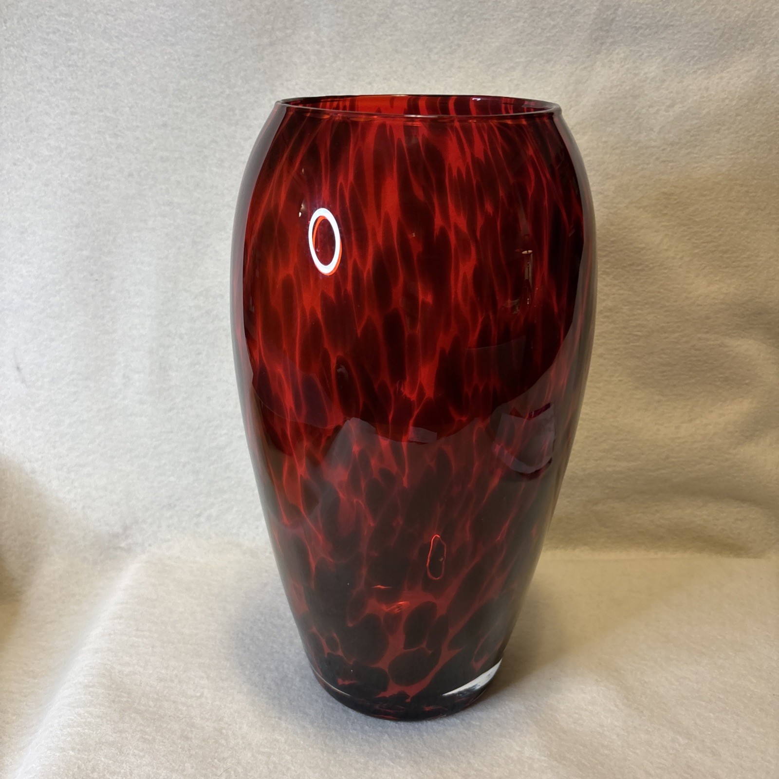 Red & Black Tiger Stripe Glass Vase 12” Tall – 4.5” Top Opening