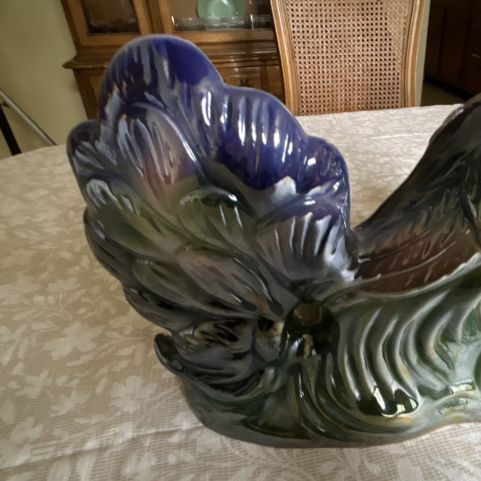 Lustureware Vintage Ceramic Peacock Pair Figurine Blue Green Animal Theme