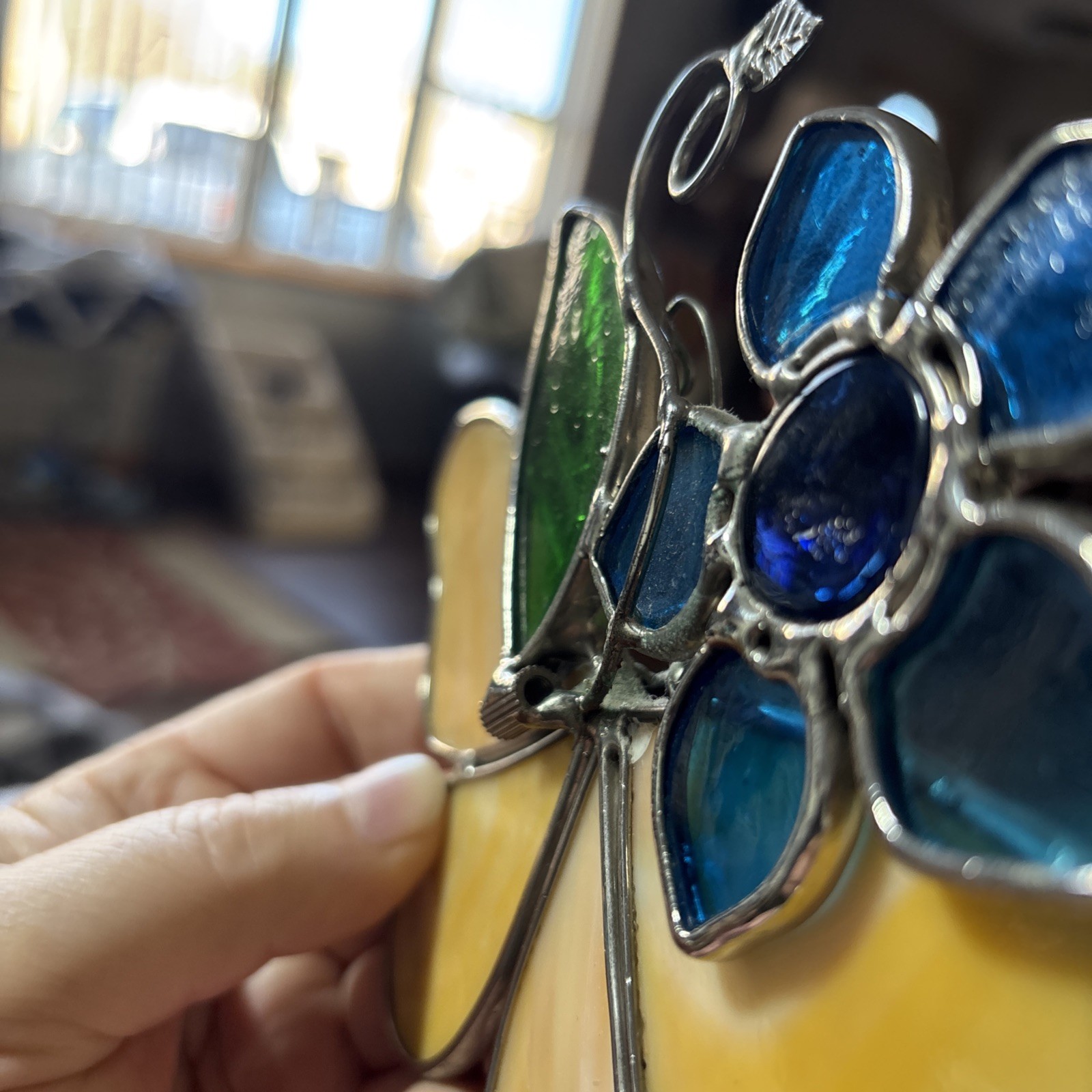 BUTTERFLY Stained Glass Sun Catcher Window Decor 6.75”W,5.5”T BEAUTIFUL