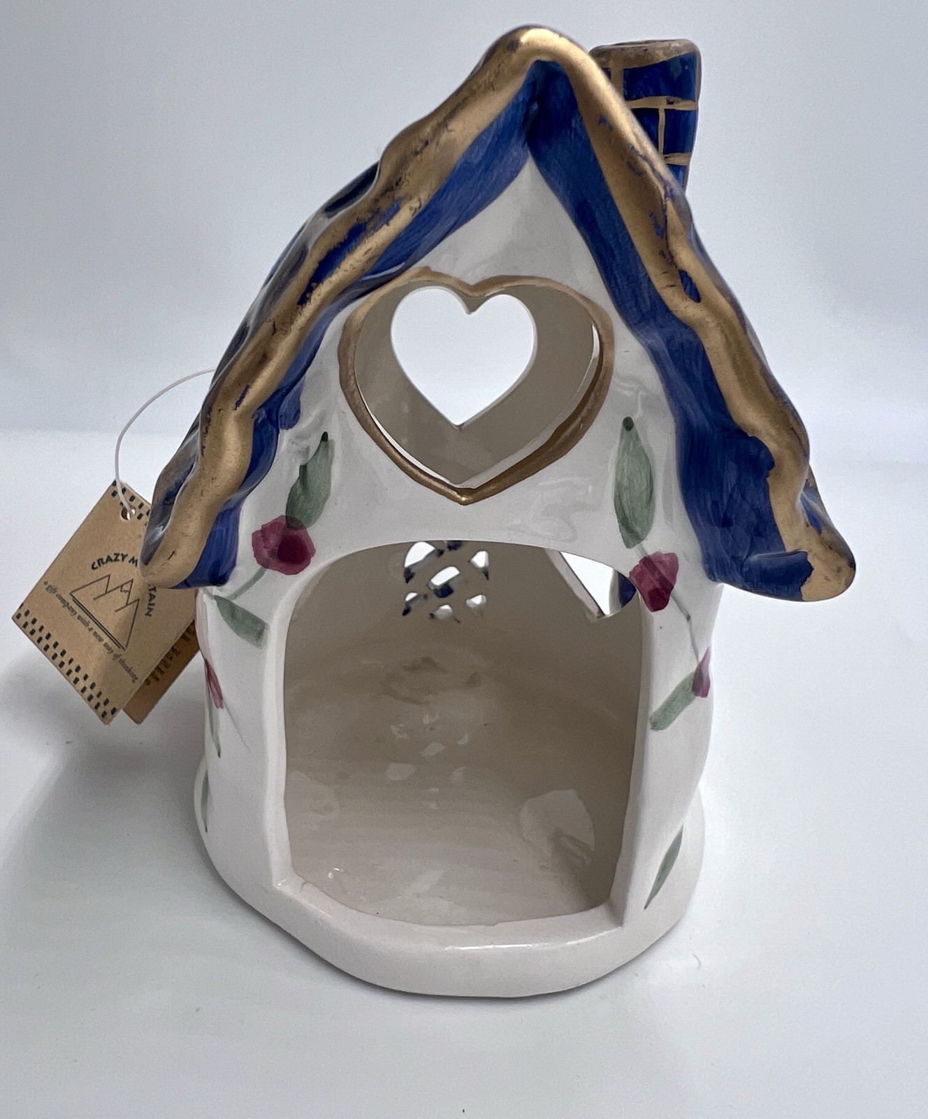 NWT Crazy Mountain Cottage Core Ceramic Birdhouse Garden Candle Votive Holder
