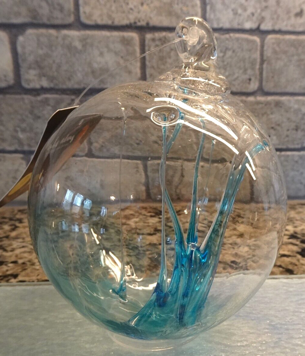 NIB Luke Adam Studio Art Glass 4″ Wishing Ball Ornament Witches Orb “GLACIER”